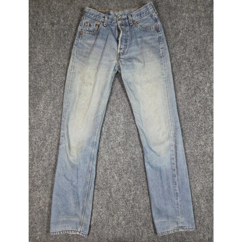 Vintage 90s Levis 501 Jeans Mens 28x34 Light Wash Blue Made In France Straight